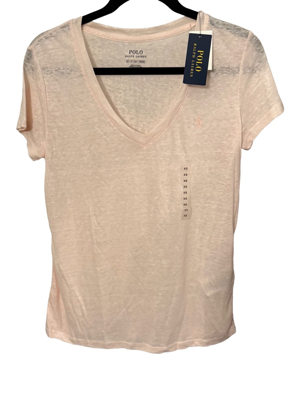 Polo Ralph Lauren Women's Linen V-Neck T-Shirt Light Pink Sz XS NWT